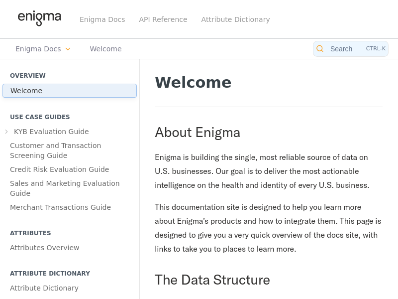 Screenshot of Enigma Data Platform API website