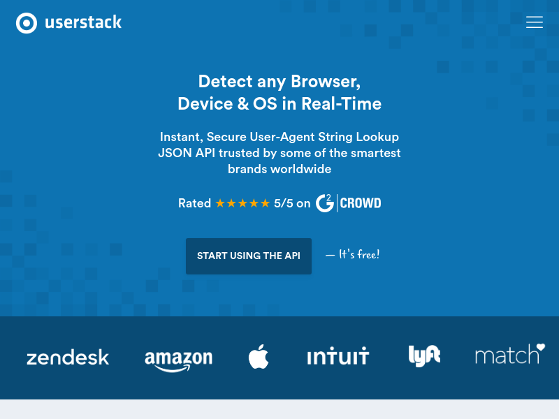 Screenshot of Userstack website