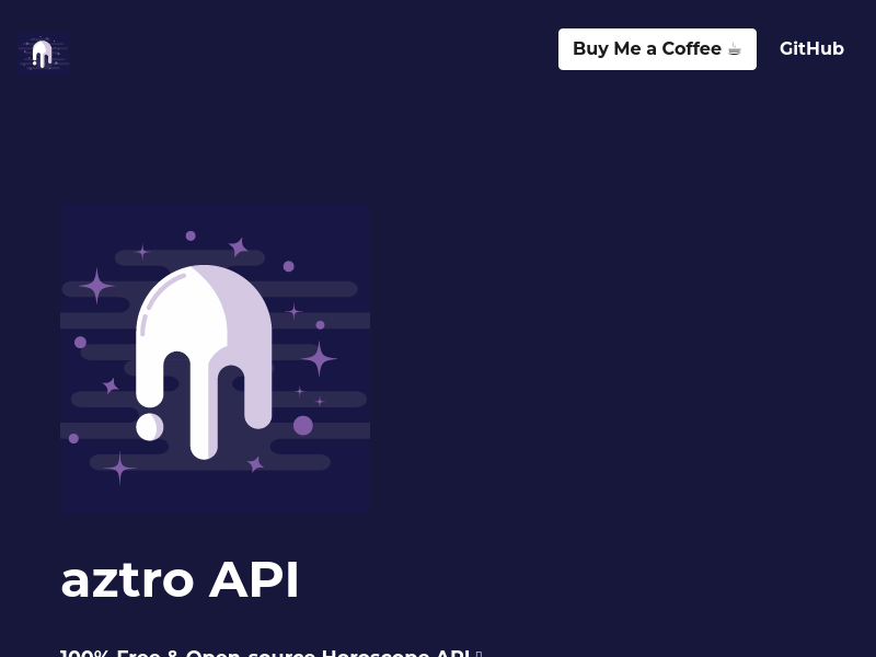 Screenshot of AZTRO API website