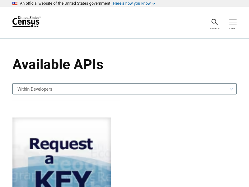 Screenshot of US Census API website