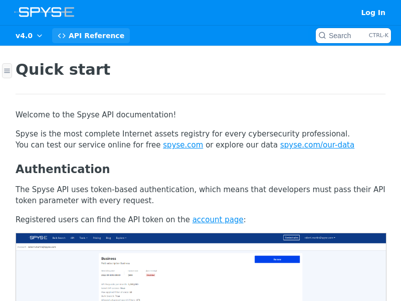 Screenshot of Spyse API website
