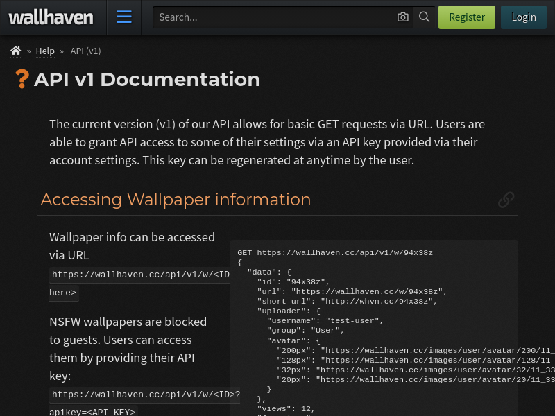 Screenshot of Wallhaven website