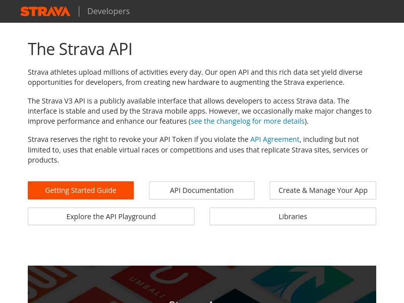 Screenshot of Strava API website