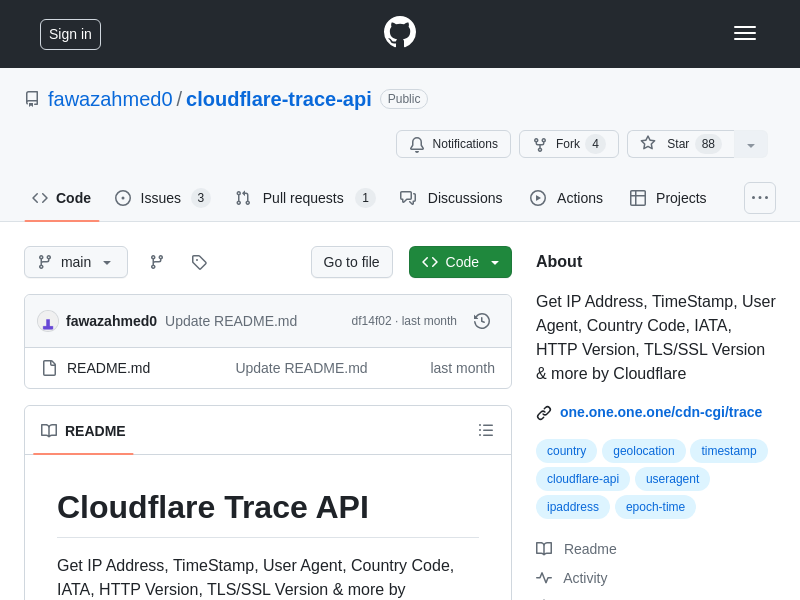 Screenshot of Cloudflare Trace API website