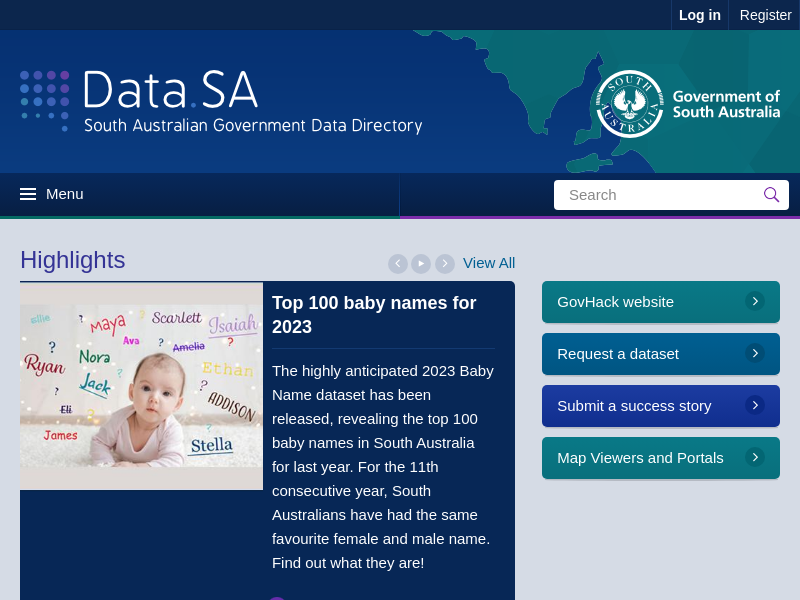 Screenshot of Data SA website