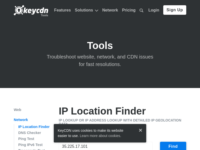 Screenshot of KeyCDN Geo website
