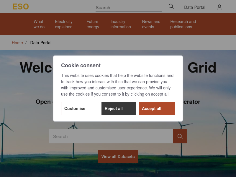 Screenshot of National Grid Electricity System Operator API website