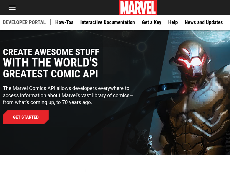 Screenshot of Marvel Comics API website