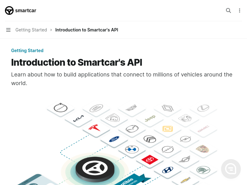 Screenshot of Smartcar API website