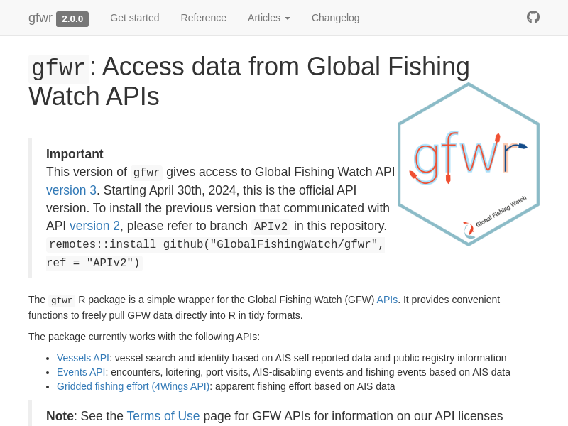 Screenshot of GlobalFishingWatch/gfwr website