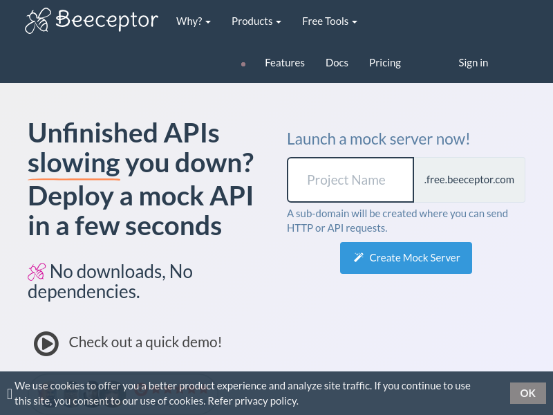 Screenshot of Beeceptor website