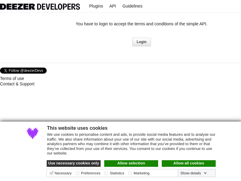 Screenshot of Deezer API website