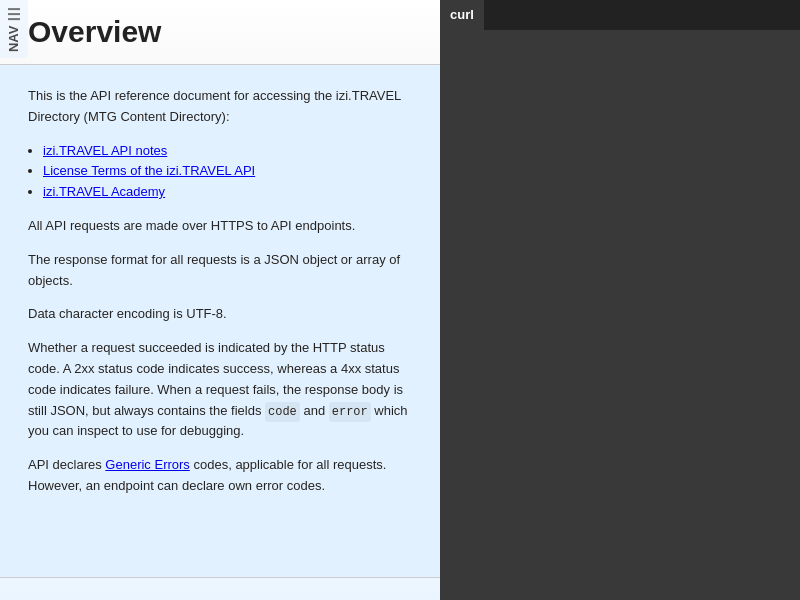 Screenshot of Izi Travel API website