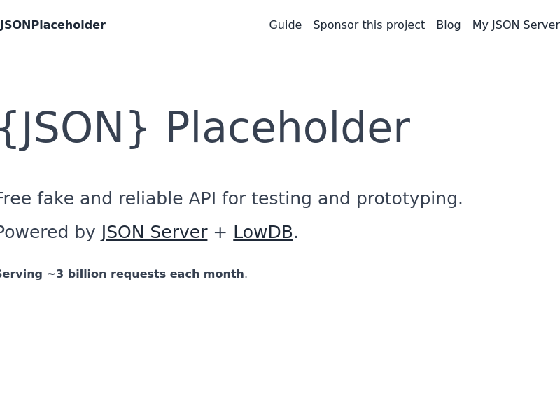 Screenshot of JSONPlaceholder website