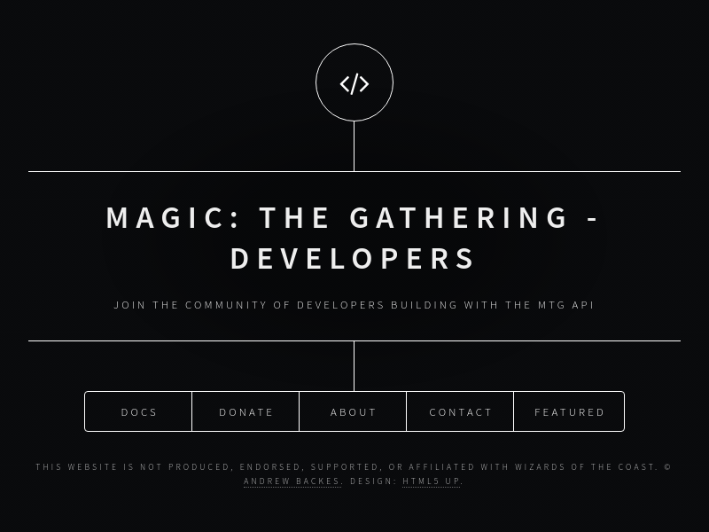 Screenshot of Magic The Gathering API website