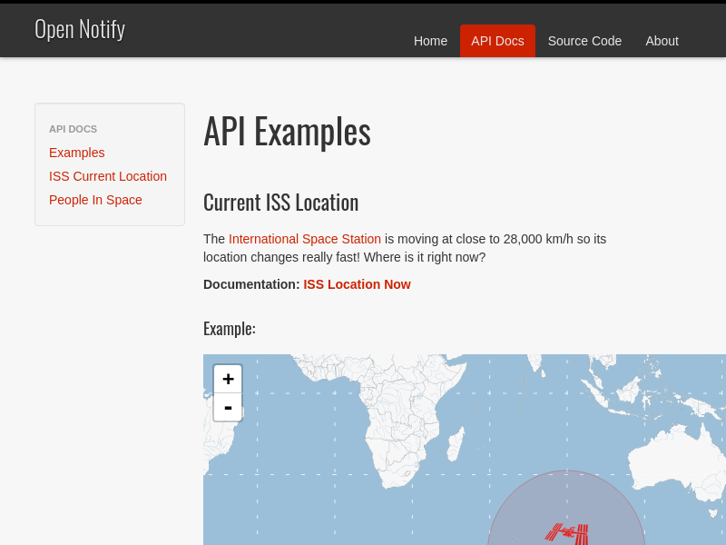 Screenshot of Open-Notify API website