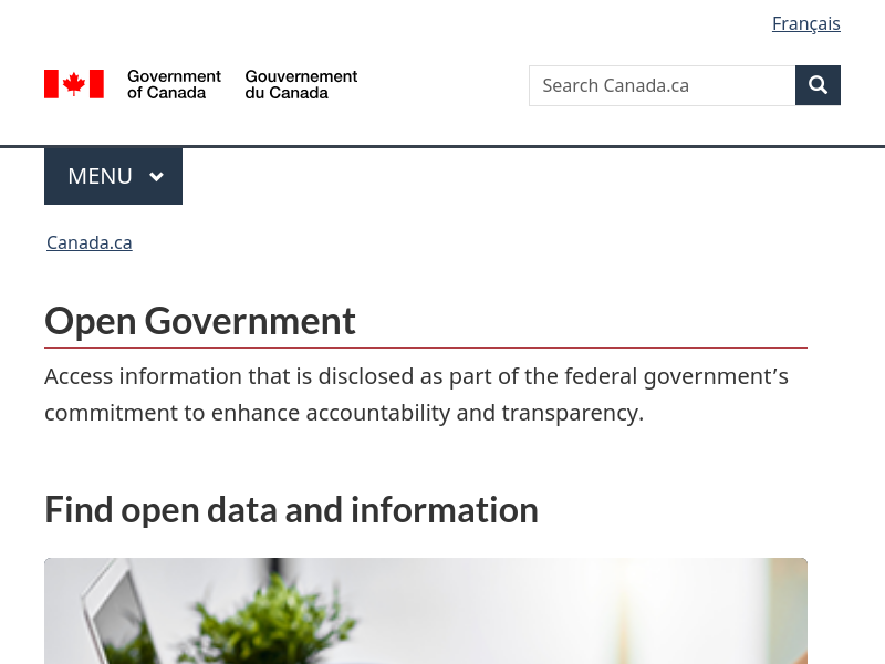 Screenshot of open.canada.ca API website