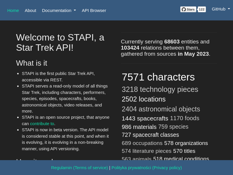 Screenshot of STAPI website