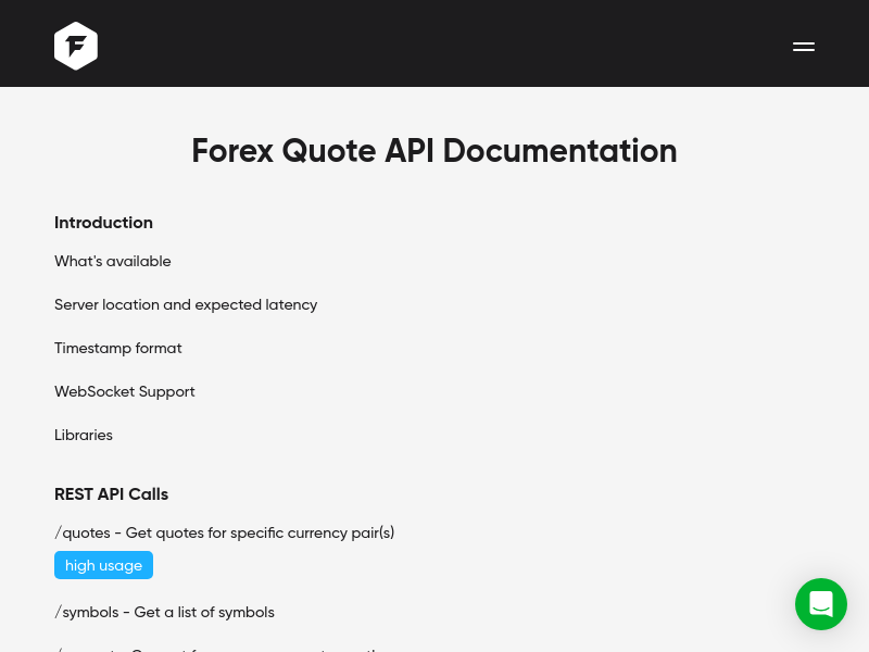 Screenshot of 1 Forge Forex Data API website