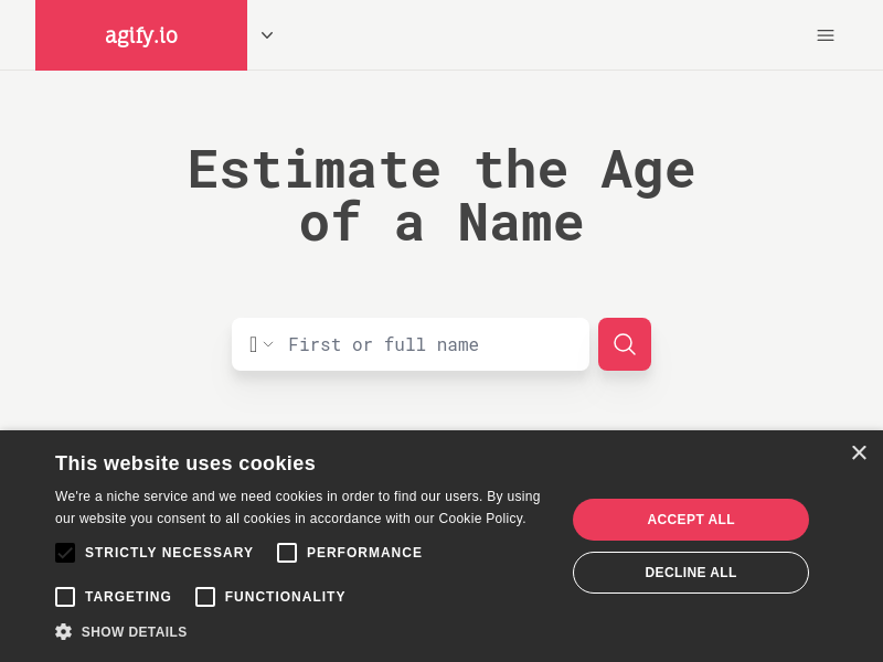 Screenshot of Agify.io API website