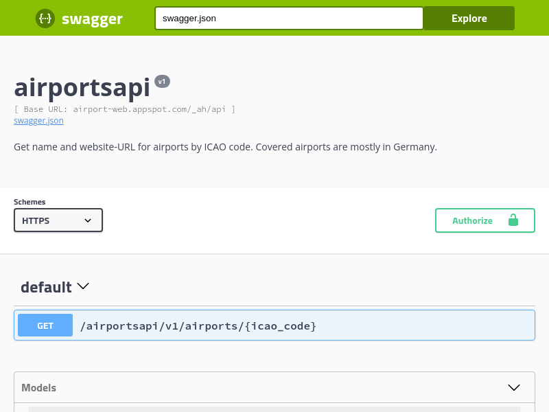 Screenshot of Airport Info API website