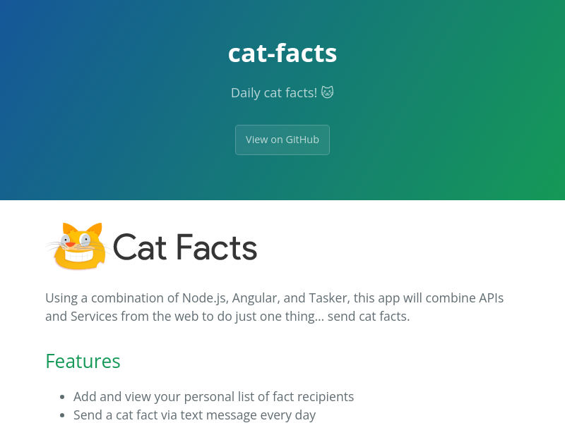 Screenshot of Cat Facts API website