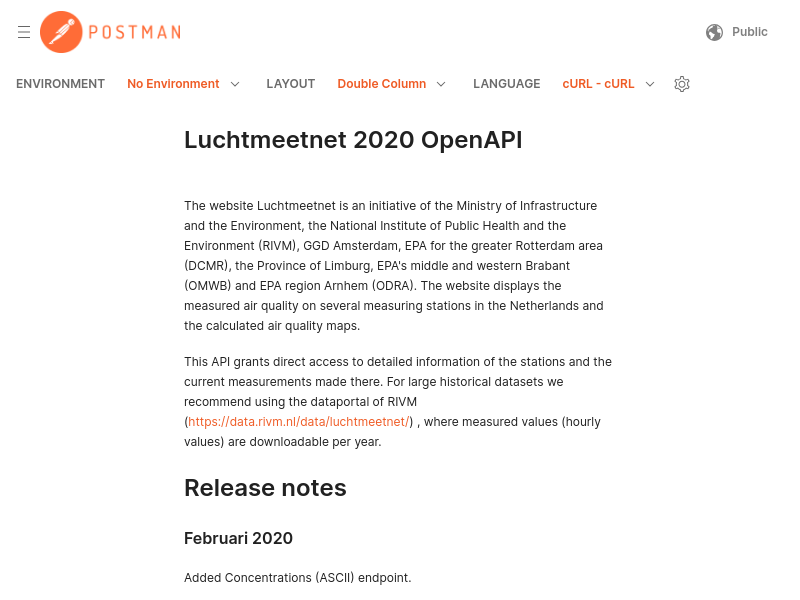 Screenshot of Luchtmeetnet API website