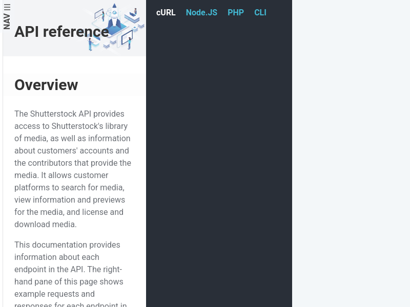 Screenshot of Shutterstock API website