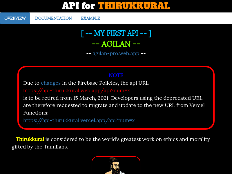 Screenshot of API-Thirukkural website