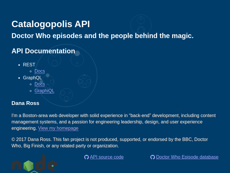 Screenshot of Catalogopolis API website