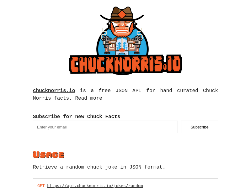 Screenshot of chucknorris.io API website