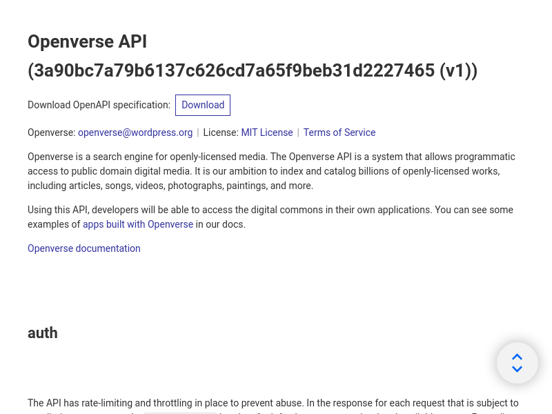 Screenshot of Creative Commons API website