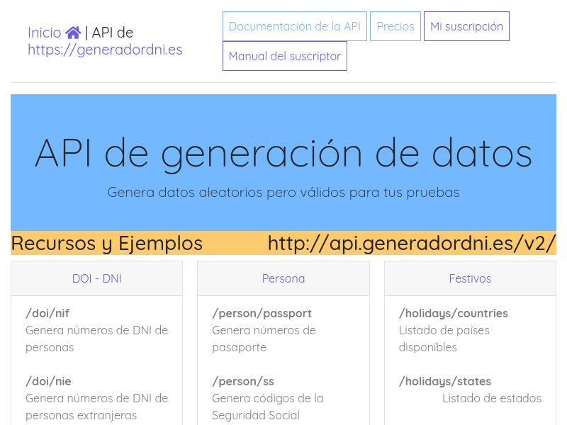 Screenshot of Generador DNI website