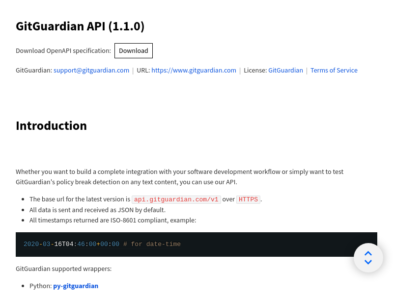 Screenshot of GitGuardian API website
