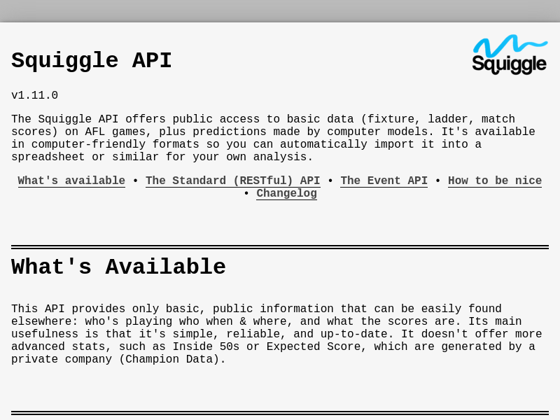 Screenshot of Squiggle API website