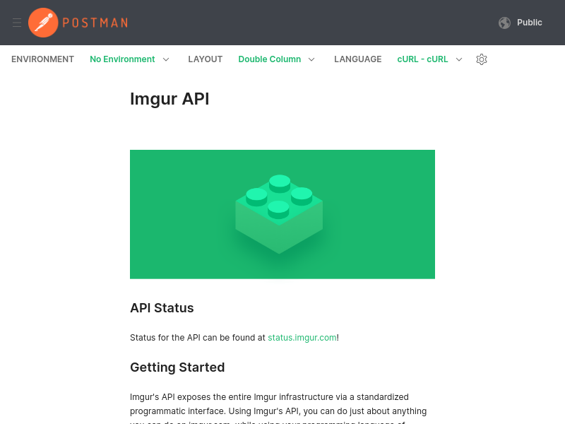 Screenshot of Imgur API website