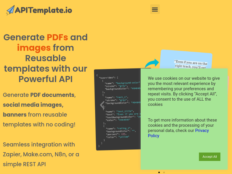 Screenshot of API Template website