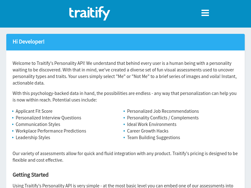 Screenshot of Traitify website