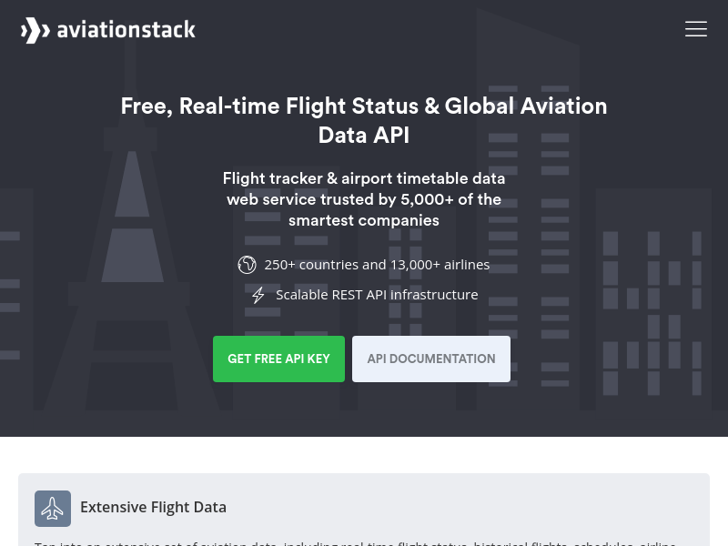 Screenshot of aviationstack website