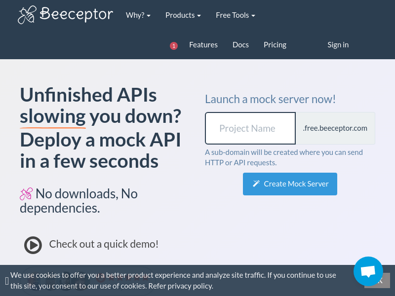 Screenshot of Beeceptor website