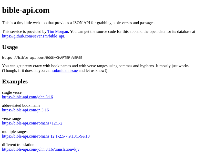 Screenshot of Bible API website