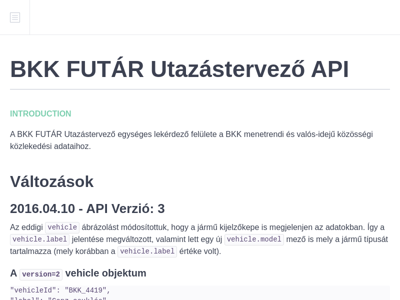 Screenshot of BKK Futár API website