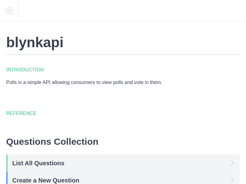 Screenshot of Blynk API website