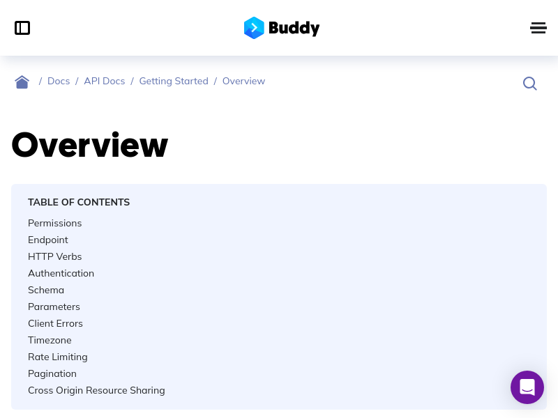 Screenshot of Buddy API website