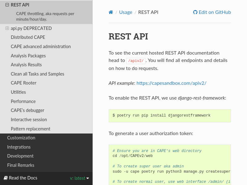 Screenshot of CAPEv2 API website