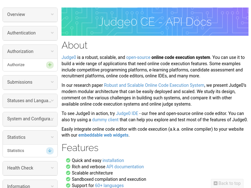 Screenshot of Judge0 API website