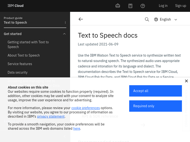Screenshot of IBM Text To Speech (TTS) website