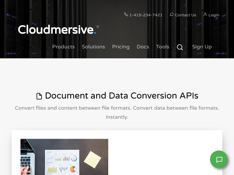 Screenshot of Cloudmersive Convert API website
