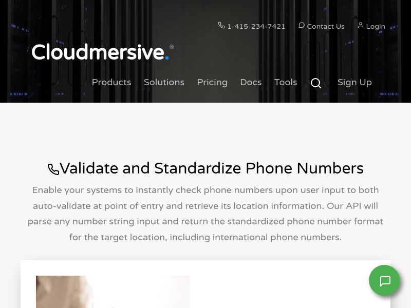 Screenshot of Cloudmersive Phone Number Validation API website