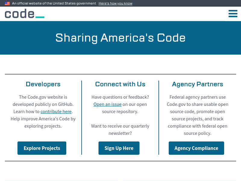 Screenshot of Code.gov website